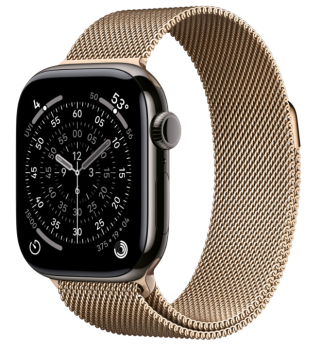 Apple Watch Series 11, 46 mm, Slate Titanium GPS+Cellular, Gold Milanese Loop M/L